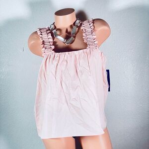 NWT Freshman L Pink Sleeveless Ruffle Strap Square Neck Blouse